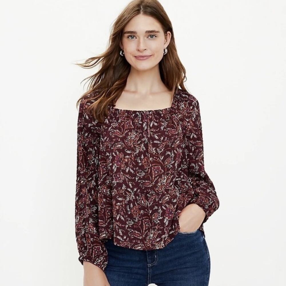 NWT Loft Floral Square Neck Peplum Blouse Sz XL